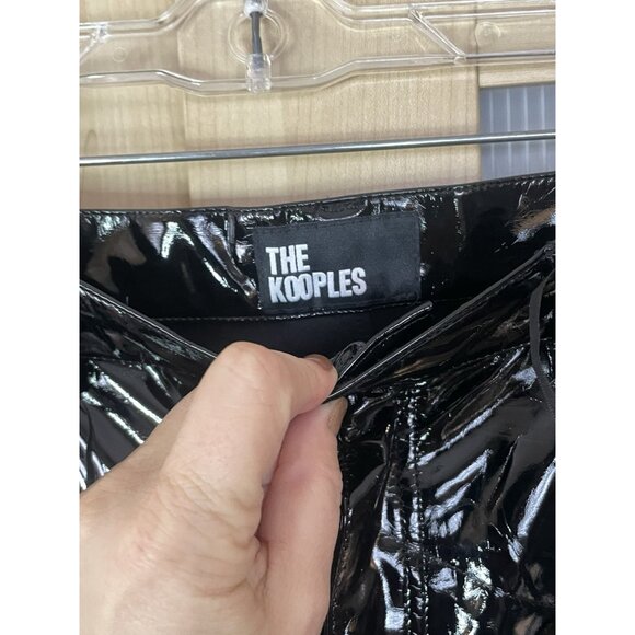 The Kooples Black Faux Patent Leather Flare Pants Size 27 High Rise Party Goth - Picture 4 of 6